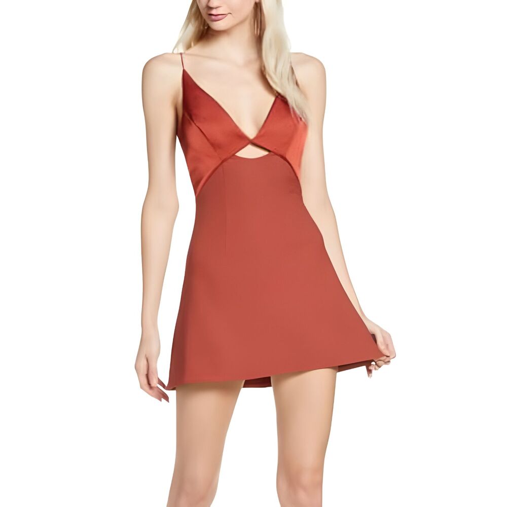 Finders Keepers NWOT Paradise Mini Dress Cinnamon Cutout Deep V Fit Flare M